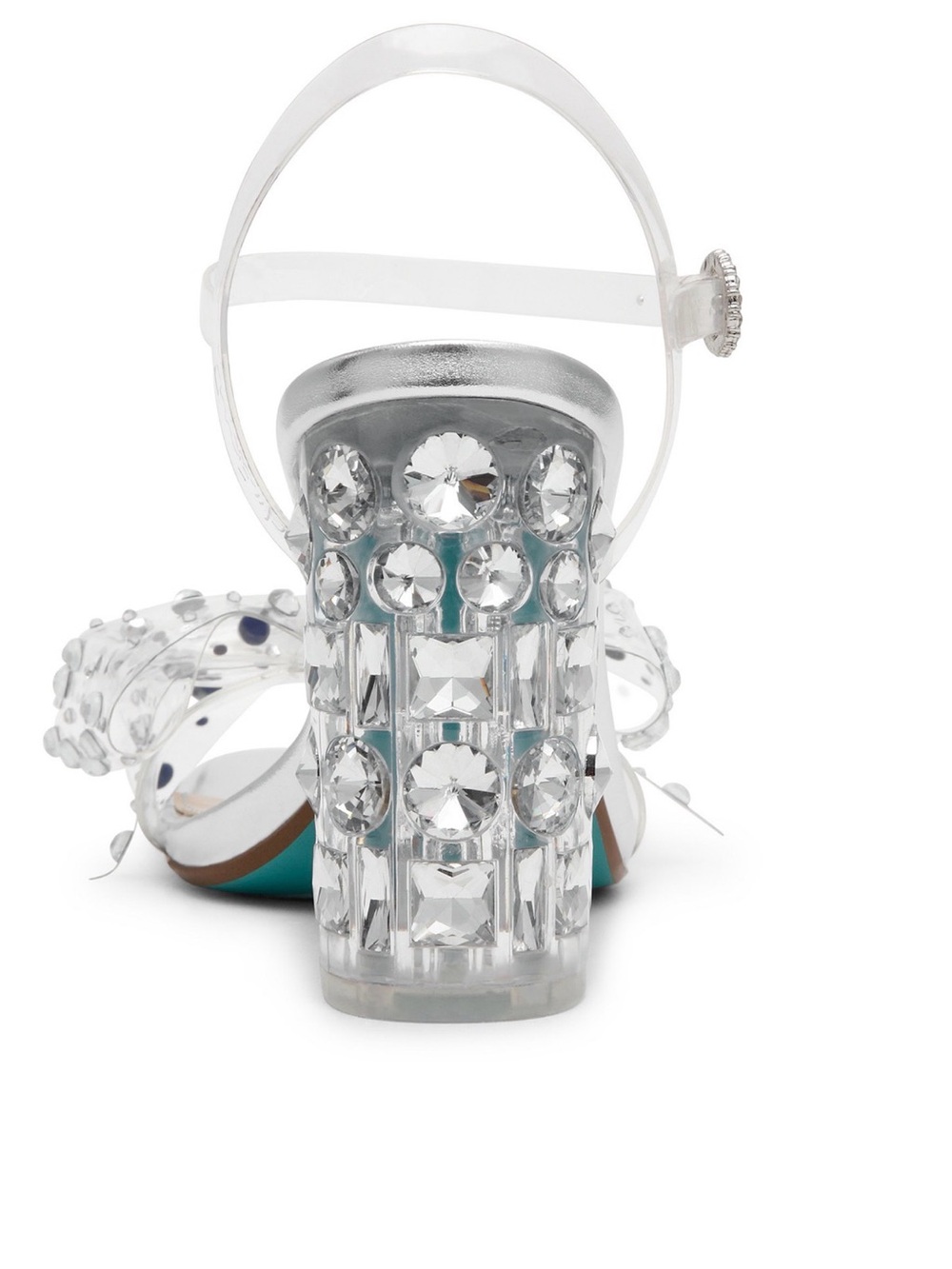 NIB Betsey Johnson Pratt Clear Crystal Bow Block Heel Sandal - Silver/Clear - Picture 3 of 10